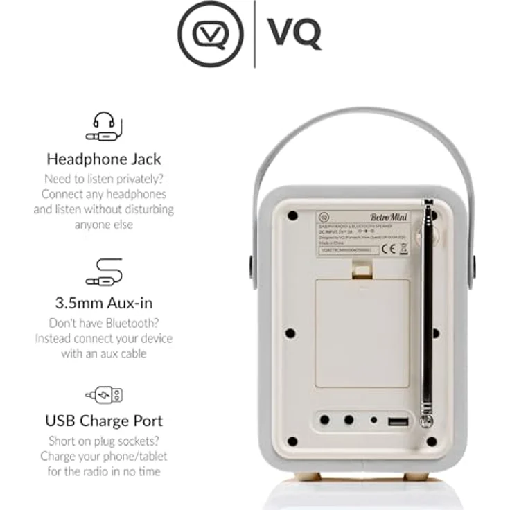 VQ Retro Mini DAB/DAB+ Digital- und FM-Radio mit Bluetooth und Weckfunktion - Hellgrau – Bild 5