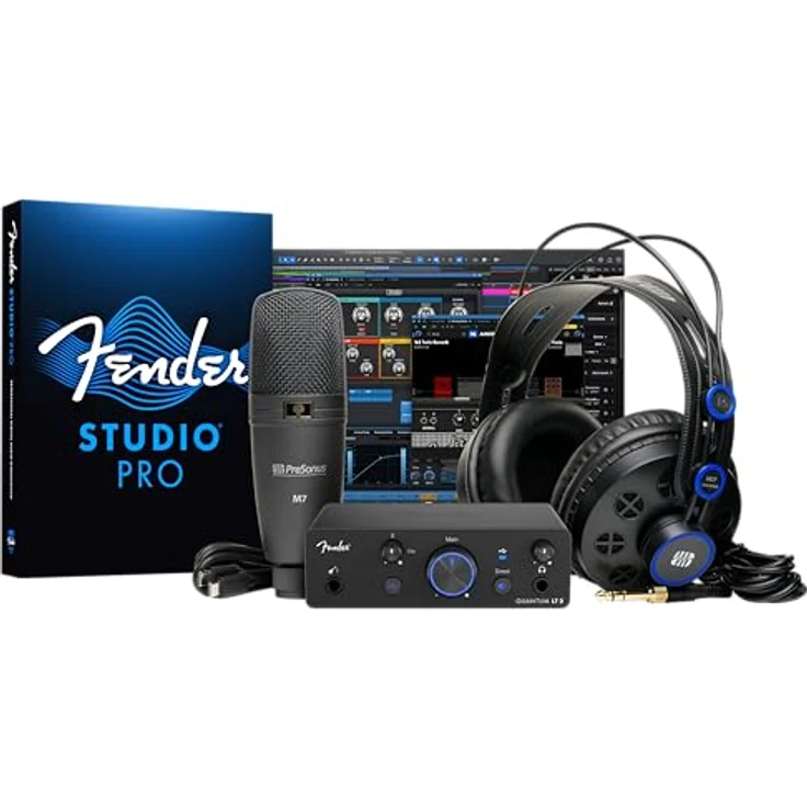 Fender Quantum Creator Bundle, All-in-One-Aufnahmepaket mit Fender Quantum LT 2-Schnittstelle, M7 Mikrofon, HD7 Kopfhörern und FS Pro Software – Bild 1