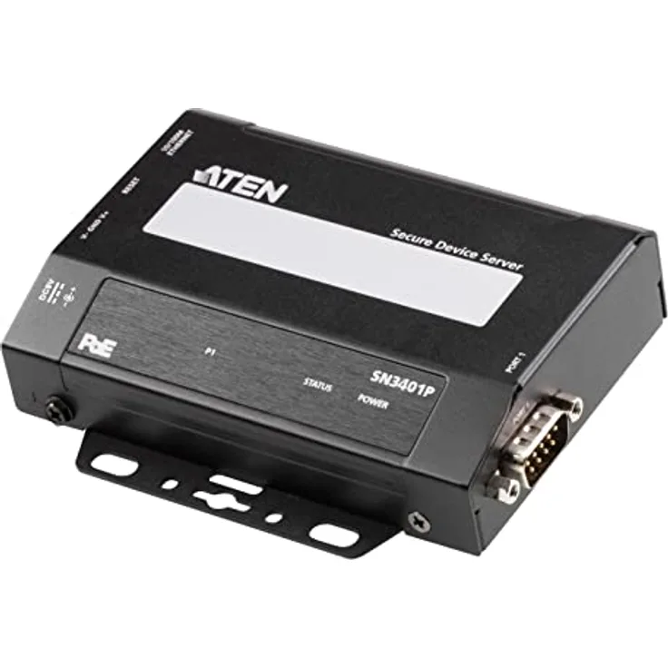 Aten SN3401P 1-Port RS-232/422/485 Secure Device Server mit PoE und KVM Switch, Schwarz