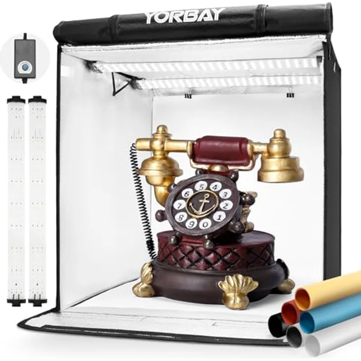 Yorbay Fotostudio Set 52 x 52 x 52cm CRI 95+ LED-Fotobox Lichtbox Lichtwürfel - Profi Fotografie Lichtzelt inkl. 6 PVC-Hintergrundfolien (schwarz, rein weiß, grau,orange,rot,blau) - Mehrweg – Bild 1