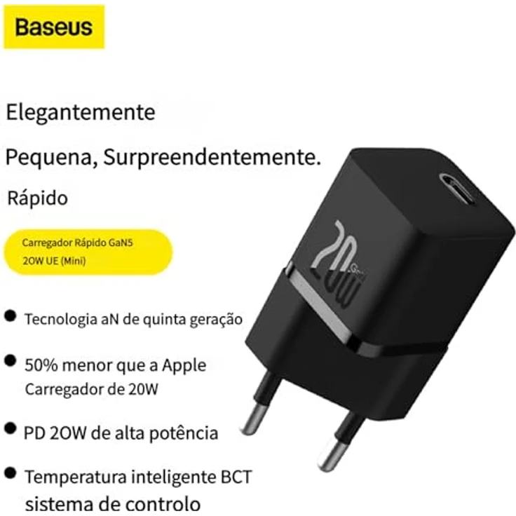 Baseus Gan5 Schnellladegerät 20W, Schwarz, kompakt und leistungsstark für optimales Schnellladen – Bild 2