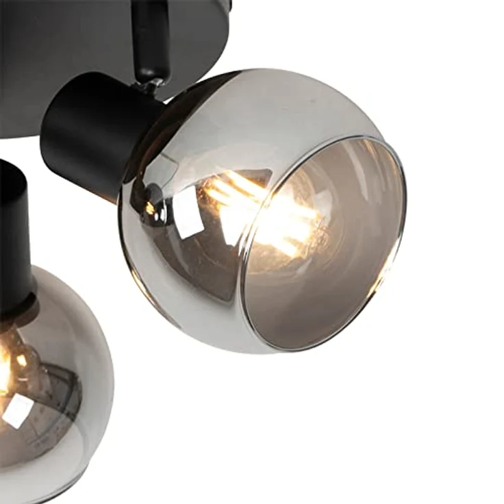 Qazqa Art Deco Deckenleuchte Schwarz 3-flammig Spotbalken mit Rauchglas - LED geeignet E14 – Bild 3