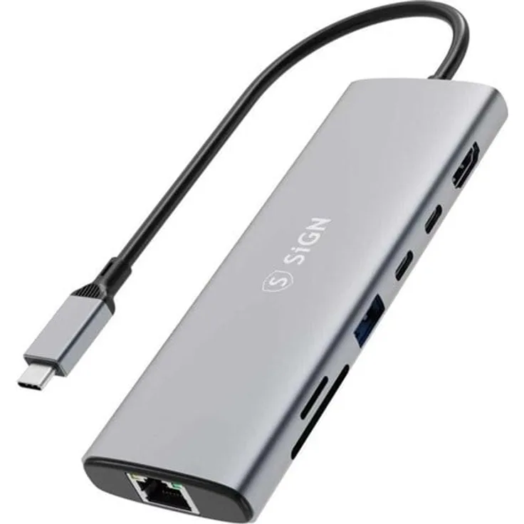 SiGN 7-in-1 HUB USB-C, USB-A, 2x USB-C, HDMI 4K@60Hz, RJ45, SD/TF Kartenleser, kompakt