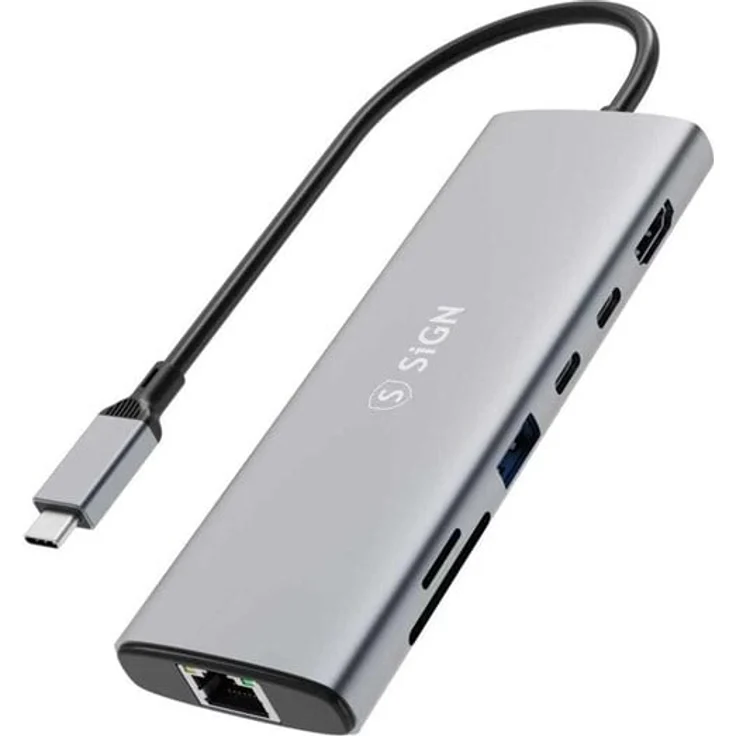 SiGN 7-in-1 HUB USB-C, USB-A, 2x USB-C, HDMI 4K@60Hz, RJ45, SD/TF Kartenleser, kompakt