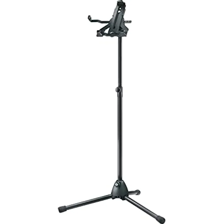 K&M 19775 Tablet-PC-Stativ Schwarz, Biobased Kunststoff - neigbare, klappbare Halterung für gängige Marken - Dreifuß, 15,8 - 28 cm