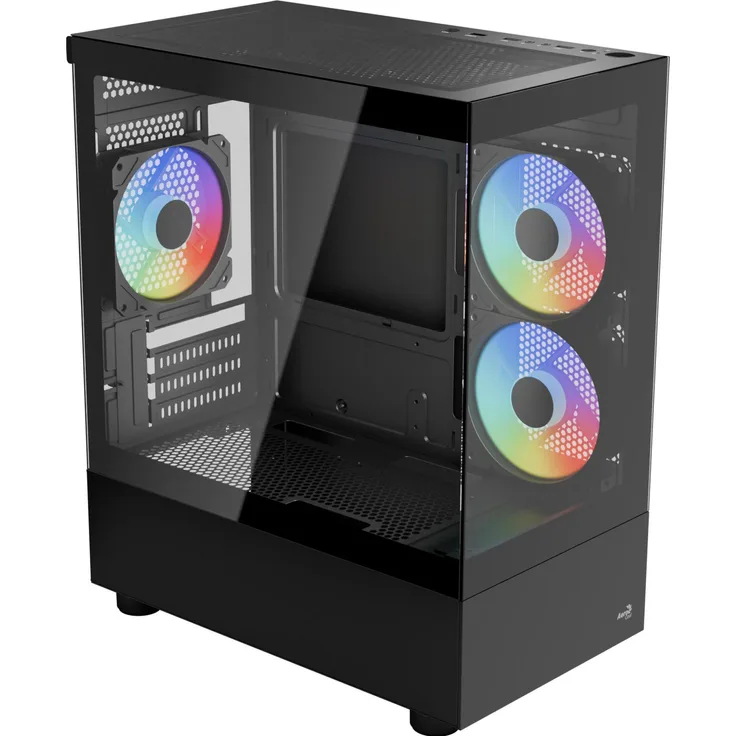 Aerocool Viewport Mini-G-BK-v4 ARGB, Mini-Tower-Gehäuse mit Tempered Glass, 7 Lüftersteckplätzen und Unterstützung für Micro ATX und Mini-ITX