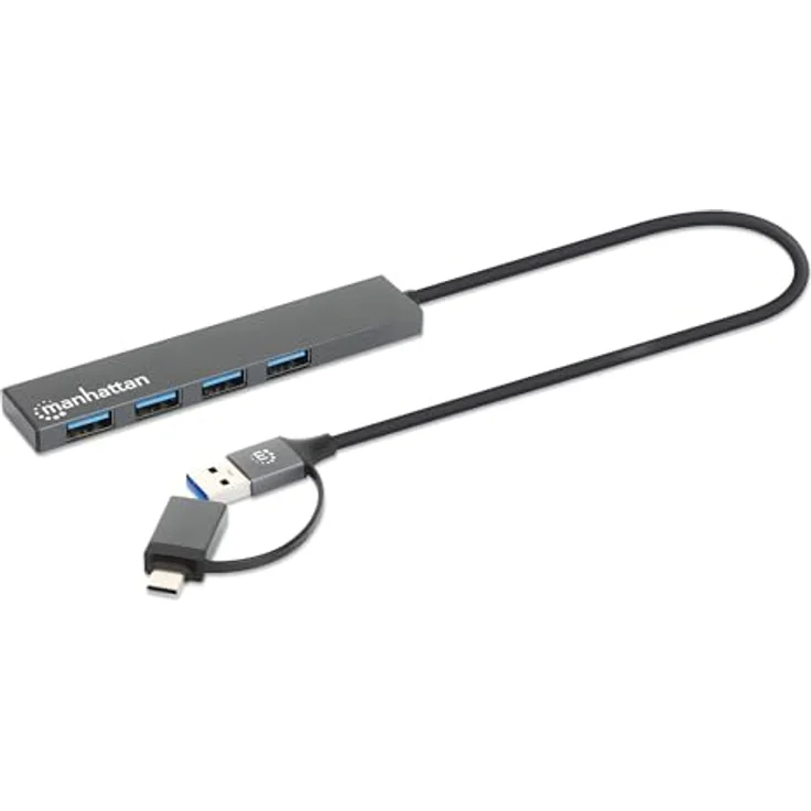 Manhattan 181006 USB 3.0 Hub, 4-Port Typ-C/Typ-A, Space Grau, SuperSpeed mit 5 Gbit/s Übertragung – Bild 2