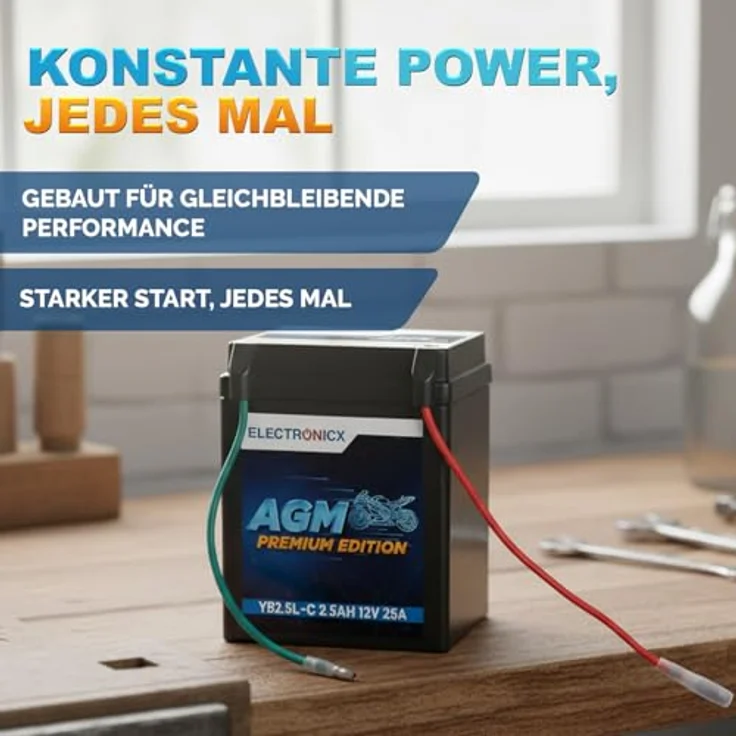 Electronicx AGM-YB2.5L-C AGM Motorradbatterie 2.5Ah 12V, wartungsfrei, auslaufsicher, rüttelfest für Motorrad, Roller und Quad – Bild 4