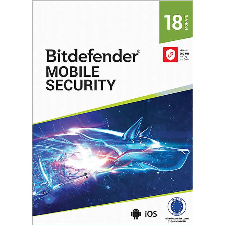 Bitdefender Mobile Security 3 Geräte, 18 Monate, Antivirenprogramm für Android und iOS mit VPN und Diebstahlschutz
