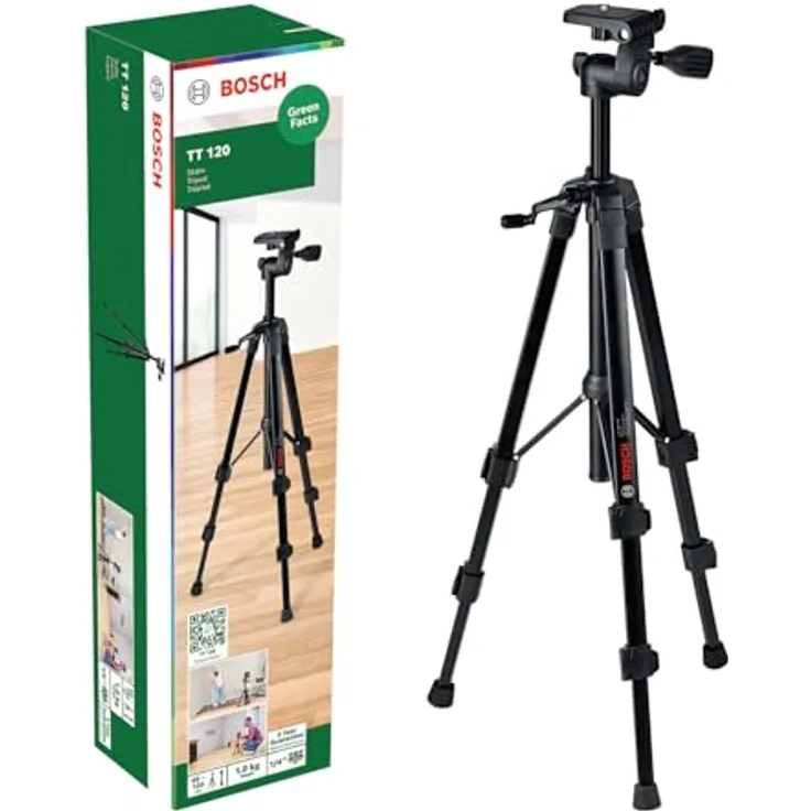 Bosch Professional TT 120, Stativ für Nivelliergeräte, max. Höhe 1,20 m, Schwarz