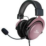 LYCANDER USB-Headset mit abnehmbarem Mikrofon, hybrider 3,5-mm-Audiobuchse und USB-Eingang, robuster Metallaufbau - Geeignet für Konferenzen, Musik, Filme und Spiele (Premium - Schwarz/Rosa)