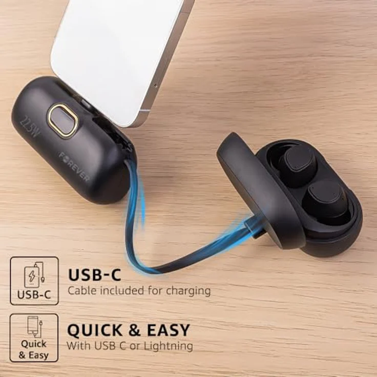 FOREVER Power Bank Mini Lightning Schwarz 5000mAh, Schnellladefunktion, Pass-Through-Technologie, LED-Display, leicht und kompakt für unterwegs – Bild 5