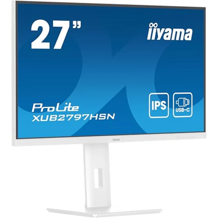 iiyama Prolite XUB2797HSN-W2 68,5cm 27" IPS LED-Monitor Full-HD 100Hz HDMI DP-in/Out DaisyChain USB3.2 USB-C Dock 65W LAN Slim-Line Höhenverstellung Pivot AdaptiveSync weiß – Bild 1