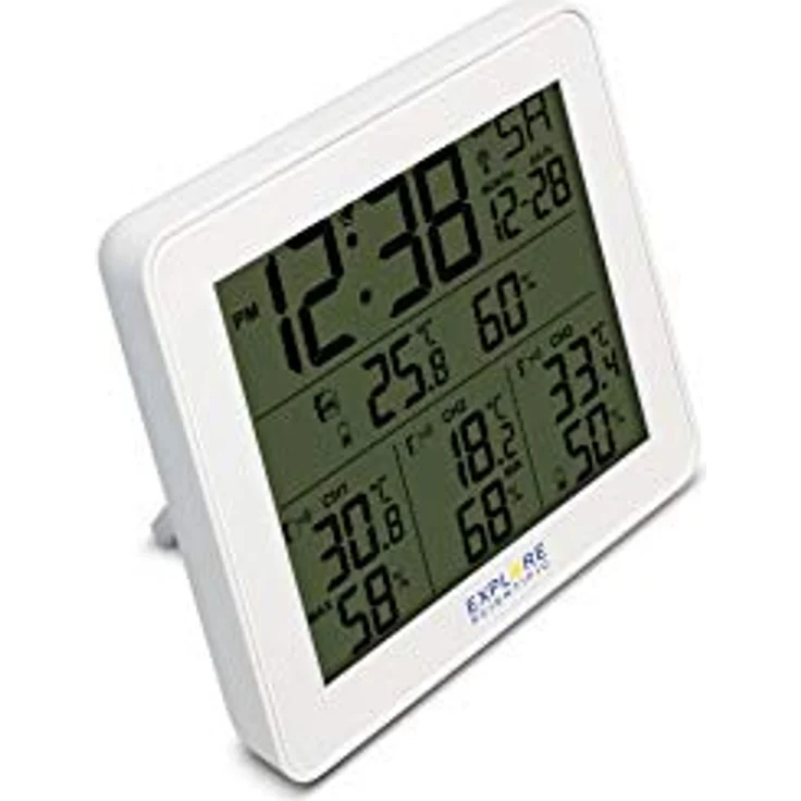 Explore Scientific WSH4003 Funk-Wetterstation mit Alarm, blaues Display mit Hintergrundbeleuchtung mit Temperatur/Luftfeuchtigkeit in/ext, historischer Datenspeicher, 3 Sensoren inklusive, weiß – Bild 3