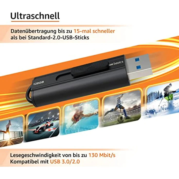 Amazon Basics - 128 GB, USB 3.1-Flash-Laufwerk, Lesegeschwindigkeit bis zu 130 MB/s, Schwarz – Bild 3