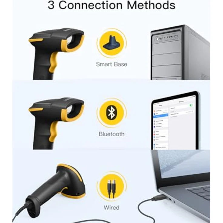 Inateck BCST-54, 2D Kabelloser Barcode Scanner mit Bluetooth 5.0, 3 Verbindungs-Modi und Bildschirm-Scannen, schwarz – Bild 4