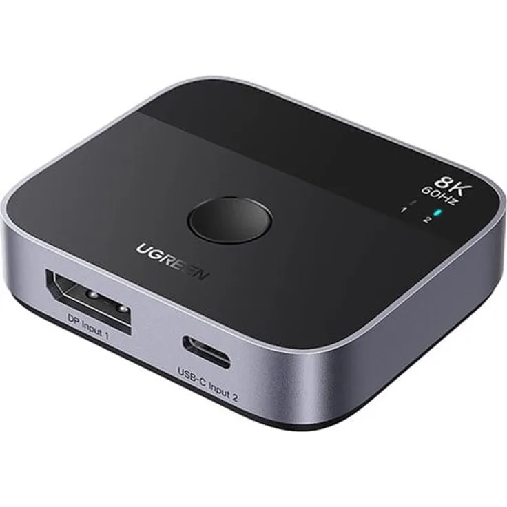 UGREEN DisplayPort/USB-C to USB-C Monitor Switch, 2x1 KVM-Switch mit 8K@60Hz Unterstützung, grau