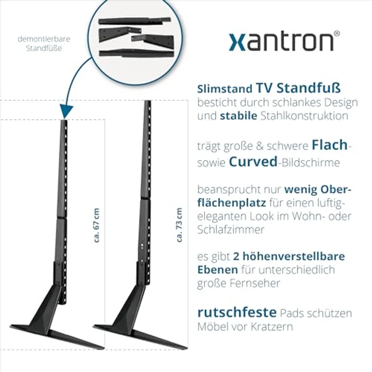 Xantron® TV Ständer Universal für Fernseher bis 75 Zoll, VESA 200x200-800x400, stabiler Standfuß für Samsung, LG, Sony & Co. – Bild 4