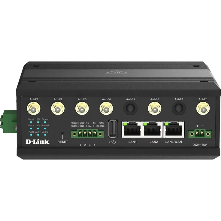 D-Link DOM-550-GSO 5G-IIoT-Gateway, Dual-Mode-Konnektivität mit 3 Gigabit-Ethernet-Ports, bis zu 3,4 Gbit/s Downloadgeschwindigkeit