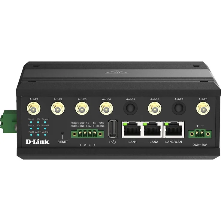 D-Link DOM-550-GSO 5G-IIoT-Gateway, Dual-Mode-Konnektivität mit 3 Gigabit-Ethernet-Ports, bis zu 3,4 Gbit/s Downloadgeschwindigkeit