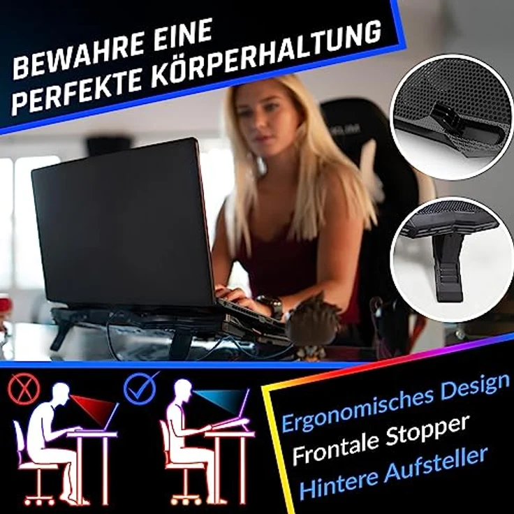 KLIM Wind Laptop Kühler mit 4 Hochleistungslüftern, USB powered, stabil und leise, kompatibel für 15-17 Zoll Laptops, Blau – Bild 5