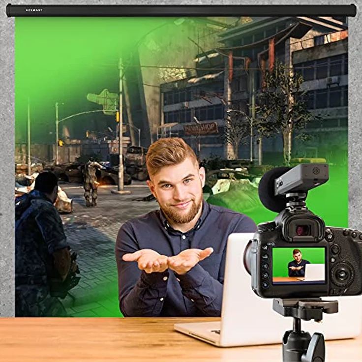 ESMART Rollo Greenscreen 200 x 200 cm (111"), Chroma-Key-Hintergrund für Fotografie und Video, Wand-/Deckenmontage, Grün – Bild 2