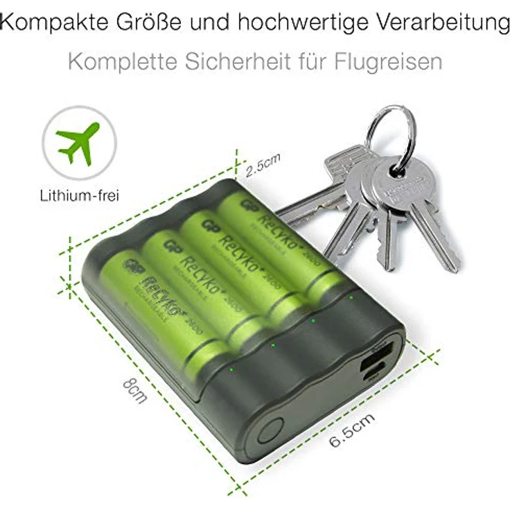 GP Batteries Charge Anyway X411, Portable Powerbank und Rundzellen Akku-Ladegerät NiMH Micro (AAA), Mignon (AA), inkl. 4X Akkus AA – Bild 5