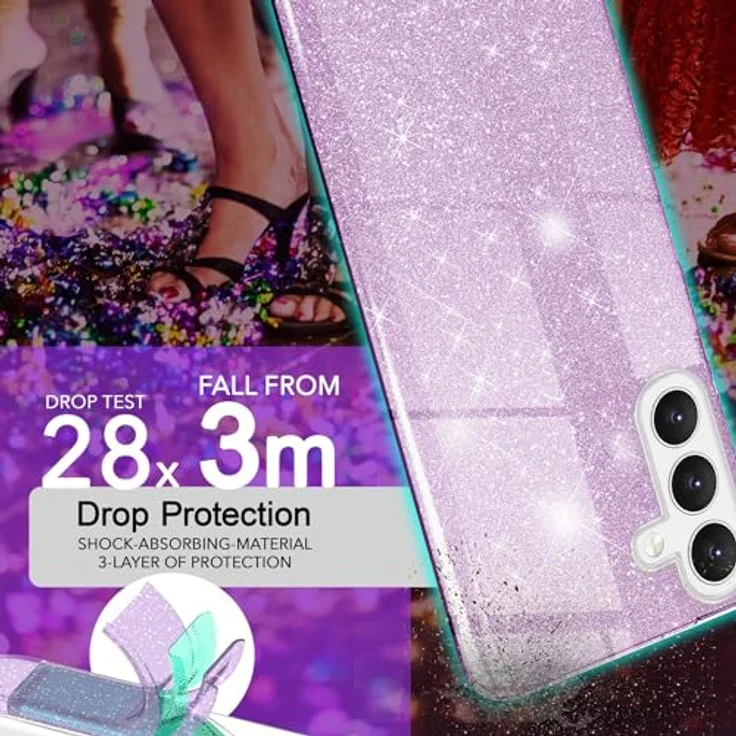 NALIA Stabile Glitzerhülle kompatibel mit Samsung Galaxy S24, Stoßfeste Funkelnde Glitzer Handyhülle, Glamour Schutz Cover, Lila – Bild 2