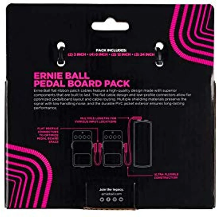 Ernie Ball Flachband-Patchkabel Pedalboard, Multi-Pack mit integrierter Zugentlastung, 99,95 % sauerstofffreies Kupfer, Schwarz – Bild 2