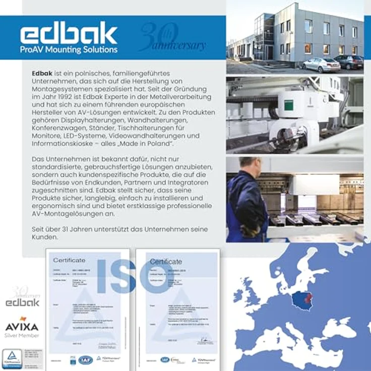 EDBAK Beamer Halterung Decke, Höhenverstellbar 475-650 mm, bis 30 kg, Neigbar -7,5°/+7,5°, Schwarz, Interne Kabelführung – Bild 7
