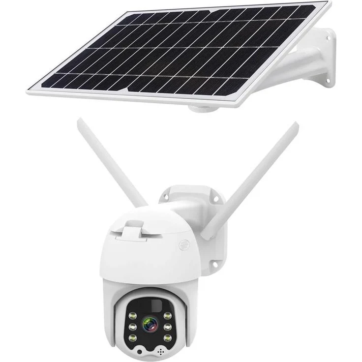 Krüger&Matz Connect C90 Solar-WLAN-Außenkamera, 1920 x 1080 Pixels, Bewegungserkennung, Nachtsicht bis 30 m, Sprachsteuerung mit Google Home und Amazon Alexa