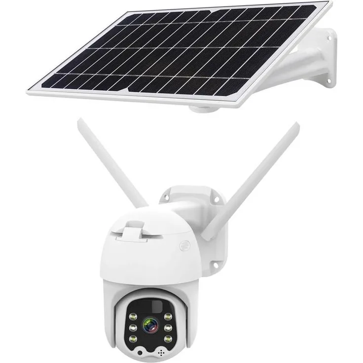 Krüger&Matz Connect C90 Solar-WLAN-Außenkamera, 1920 x 1080 Pixels, Bewegungserkennung, Nachtsicht bis 30 m, Sprachsteuerung mit Google Home und Amazon Alexa