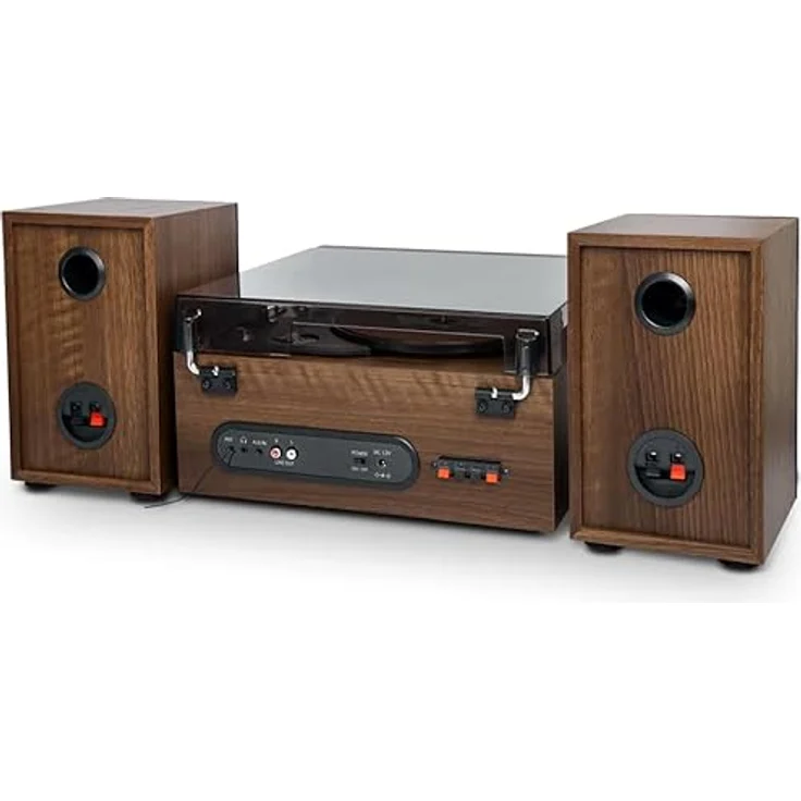MUSE MT-120 MB Stereo-Mikrosystem mit Lautsprechern, Plattenspieler, Radio, Bluetooth, USB, AUX, CD Holz/Schwarz - Retro-Design, hochwertiges Echtholzgehäuse, vielseitige Anschlussmöglichkeiten – Bild 4