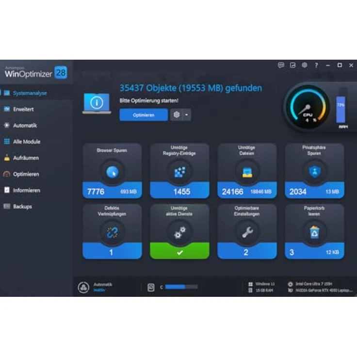 Markt + Technik WinOptimizer 28, 3 USER Lizenz für Windows 11/10, Tuning-Software mit tiefen Reinigungstools, unbegrenzte Laufzeit, sicher und schnell – Bild 2