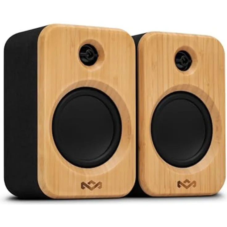 House Of Marley EM-JA028-SB, Get Together Duo 2, Verkabelte und kabellose Stereo-Lautsprecher aus Holz, Schwarz, mit bis zu 25 Stunden Akkulaufzeit und True Wireless Stereo Funktion