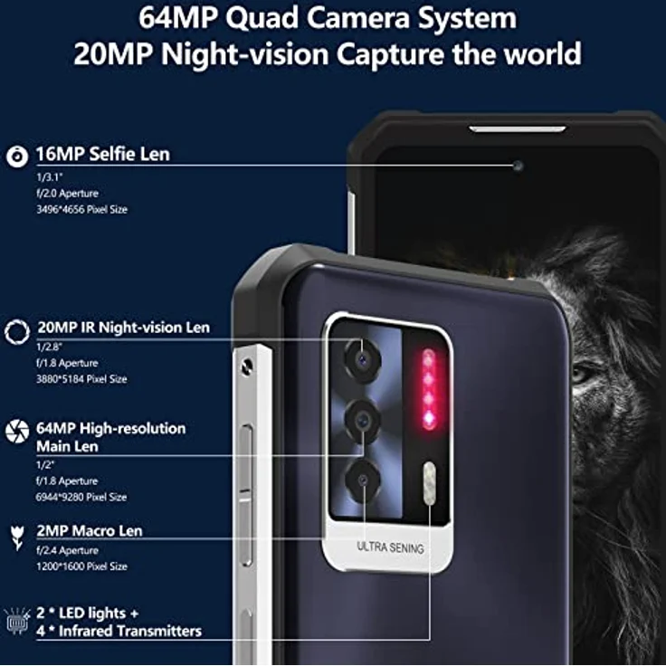 OUKITEL WP17 Outdoor Smartphone, 8300 mAh, 128GB + 8GB, Helio G95 Game Chip, 90 Hz 6.78 Inch FHD+ Display, 64 MP + 20 MP Camera, 18 W Fast Charging, Android 11 NFC OTG Dual 4G, Green – Bild 2