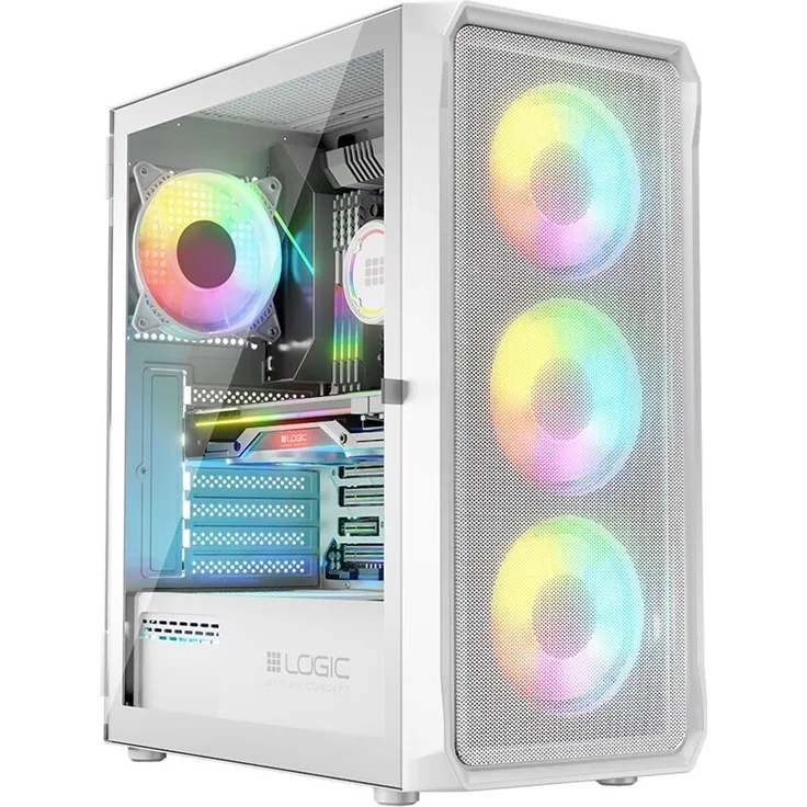 Logic PORTOS ARGB MINIDI USB-3.0-Gehäuse Weiß, Midi-Tower mit Seitenfenster, 4x 2,5'' und 2x 3,5'' Schacht, RGB-Beleuchtung, Kabelmanagement