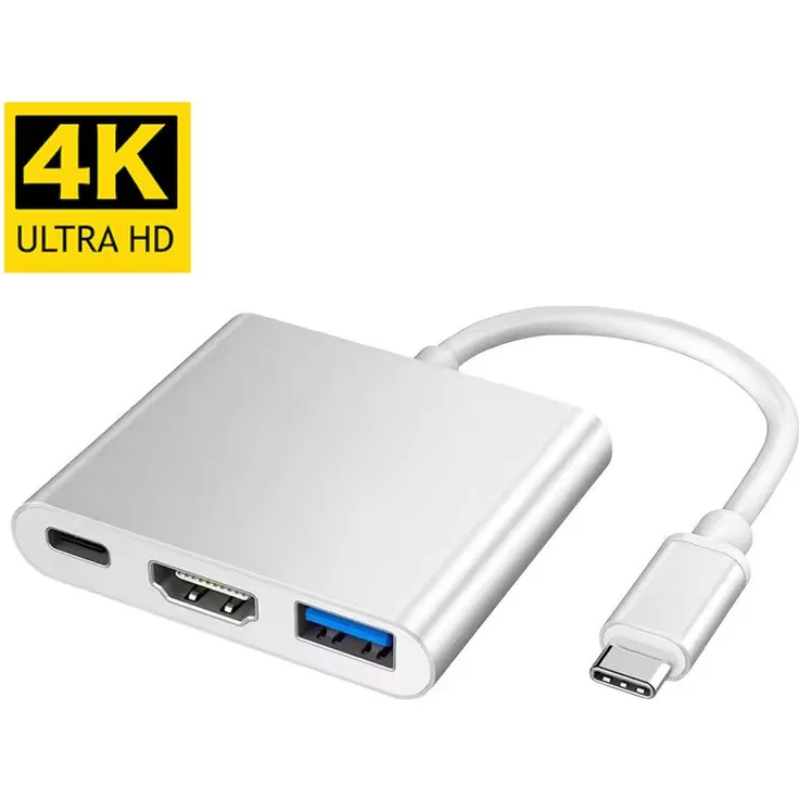 TradeNation Laptop-Dockingstation 3IN1 USB C Hub Adapter Typ-C auf USB HDMI 4K HD TV Kabel Mac Samsung, (1 St), Schnellladen - Modernes Design, Datenübertragung & Schnell Laden
