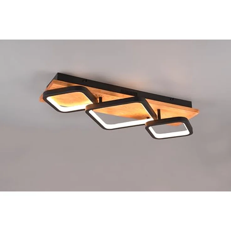 Trio Leuchten LED Deckenleuchte Rama 643210332, Schwarz matt, Holz naturbelassen, 32 Watt LED, Switch Dimmer – Bild 2