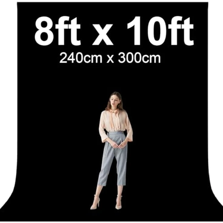 EMART Fotohintergrund Schwarz 2,4 x 3m, nicht reflektierender Polyester Backdrop mit Stangentasche und 4 Clips für Fotografie und Videoshooting – Bild 4