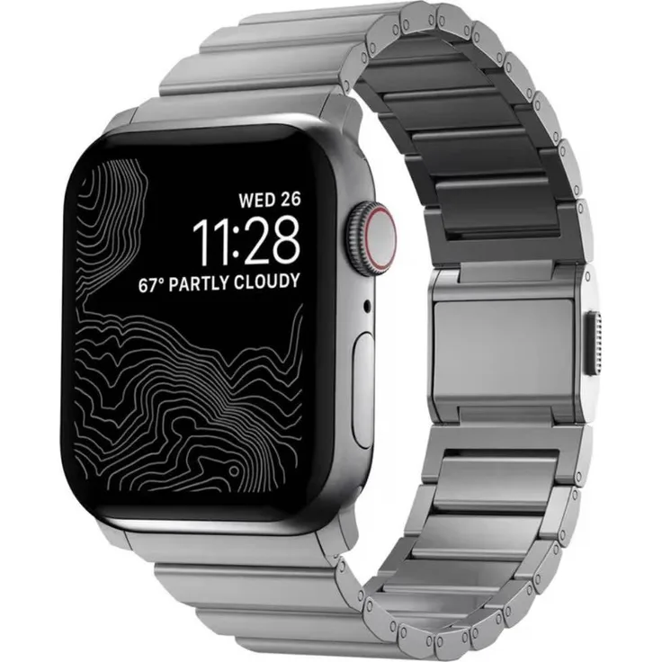 Nomad Strap Titanium Silver V2, Uhrenarmband aus Titan für Apple Watch 42/44/45/49mm, grau, magnetischer Verschluss, DLC-überzogen, anpassbar