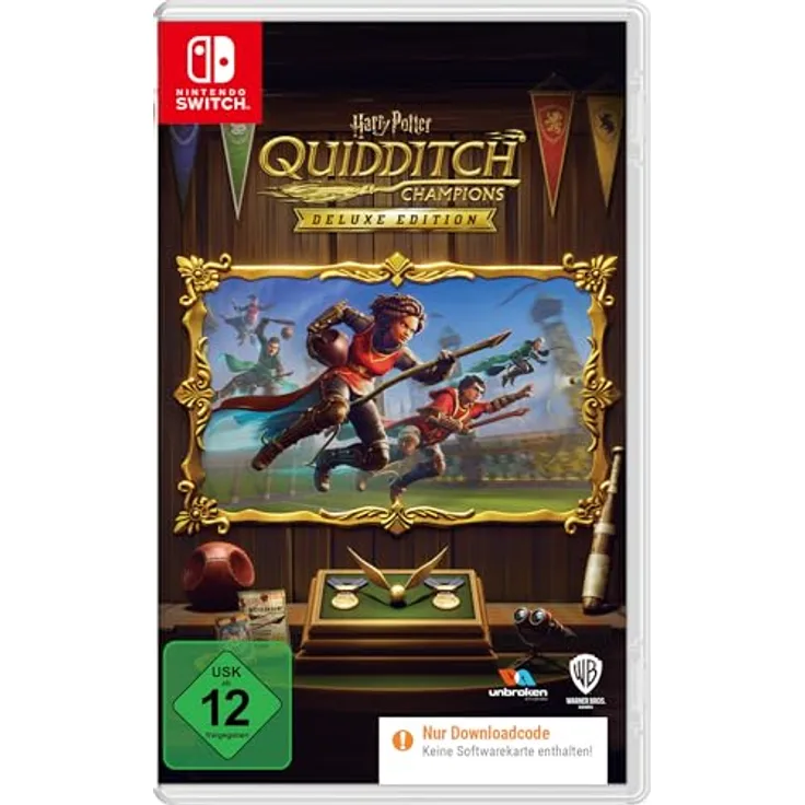 Warner Bros. Entertainment Harry Potter: Quidditch Champions Deluxe Edition (Switch) (Code in a Box), inkl. Reiseschuluniformen + Hauswappen-Emblemen, 2000 Gold DLCs
