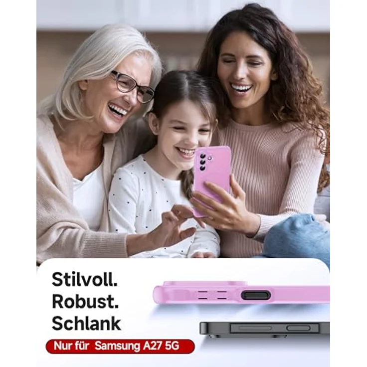 LeYi Magnetische Handyhülle für Samsung Galaxy A27 5G, Militärschutz Case mit mattem Durchscheinenden Design, Rosa, 2 Stück Schutzfolie – Bild 5