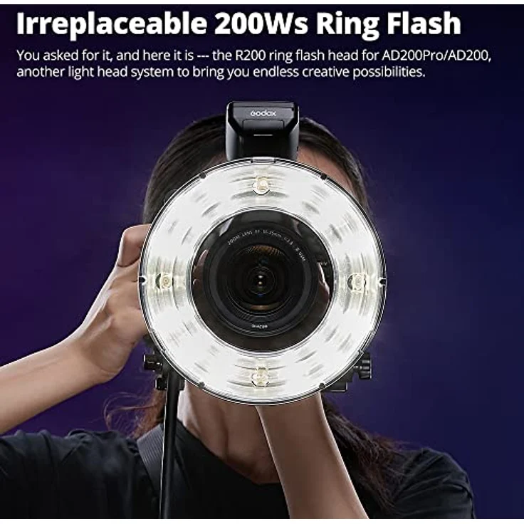 Godox R200 Ring-Makro-Blitzkopf, 200 Ws Hochleistungsring, Porträtaufnahmen, für Godox AD200/200Pro Outdoor-Portraitaufnahmen, Hochzeitsaufnahmen – Bild 3
