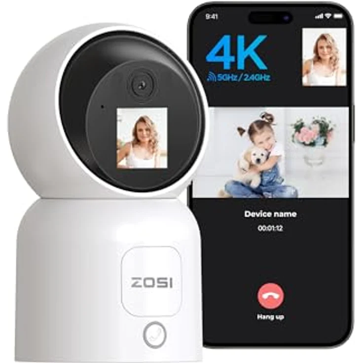 ZOSI 4K WLAN Überwachungskamera C519M mit 1,44" Monitor, 8MP Innen Kamera 360° schwenkbar, AI Personenerkennung, 2-Wege-Videoanruf, 2,4/5GHz WiFi – Bild 1