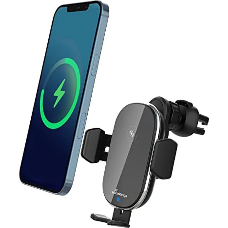 MediaRange KFZ-Schnellladest. 15W, kabelloses Ladegerät für Auto mit Halterung für Lüftungsgitter, inkl. 90 cm USB-Kabel