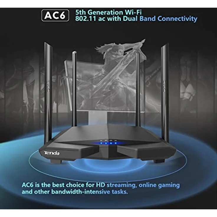 Tenda AC6 AC1200 Dual-Band WLAN-Router (1200 MBit/s, 2,4Ghz & 5Ghz, 4x 10/100 Ports, QoS, Beamforming+, Vier Antennen, App Verwaltung) schwarz – Bild 4