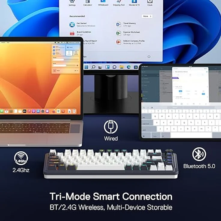 Redragon K673 PRO 75% Wireless Gasket RGB Gaming Tastatur, 81 Tasten Lineare Rote Schalter, Geräuschdämpfende Pads – Bild 3