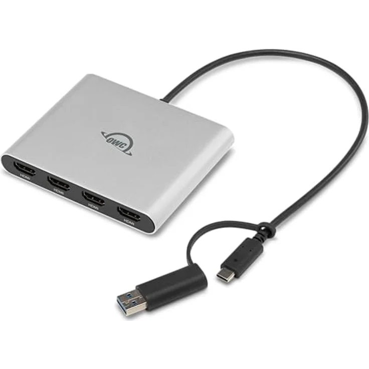 OWC USB-C Adapter Quad HDMI 4K mit DisplayLink, 4 Monitore 4K @60Hz, Power Delivery 90W, kompatibel mit Mac M1/M2/M3/M4, PC, Chromebook, Plug & Play, HDMI Audio, bus powered – Bild 2