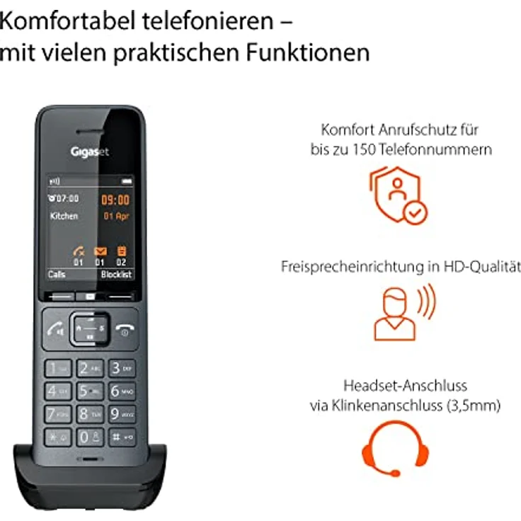 Gigaset COMFORT 520HX – DECT-Mobilteil mit Ladeschale – Elegantes Schnurloses Telefon für Router und DECT-Basis – Fritzbox-kompatibel, beste Audioqualität mit Freisprechfunktion, titanium-schwarz – Bild 3